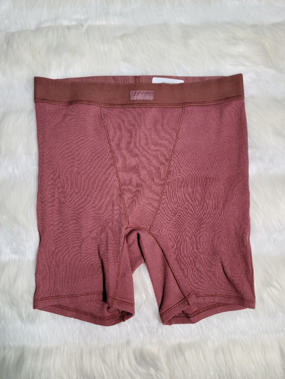 SKIMS Cotton Rib Boxer Short Red Garnet Women Small NEW